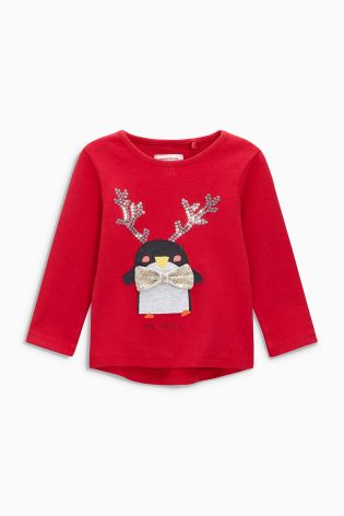 Red Penguin Christmas T-Shirt And Tights Set (3mths-6yrs)